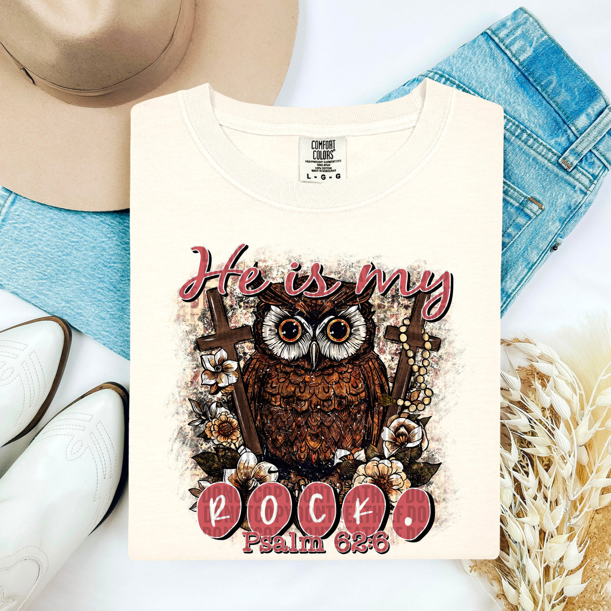 He is my rock owl 103422 DTF transfer