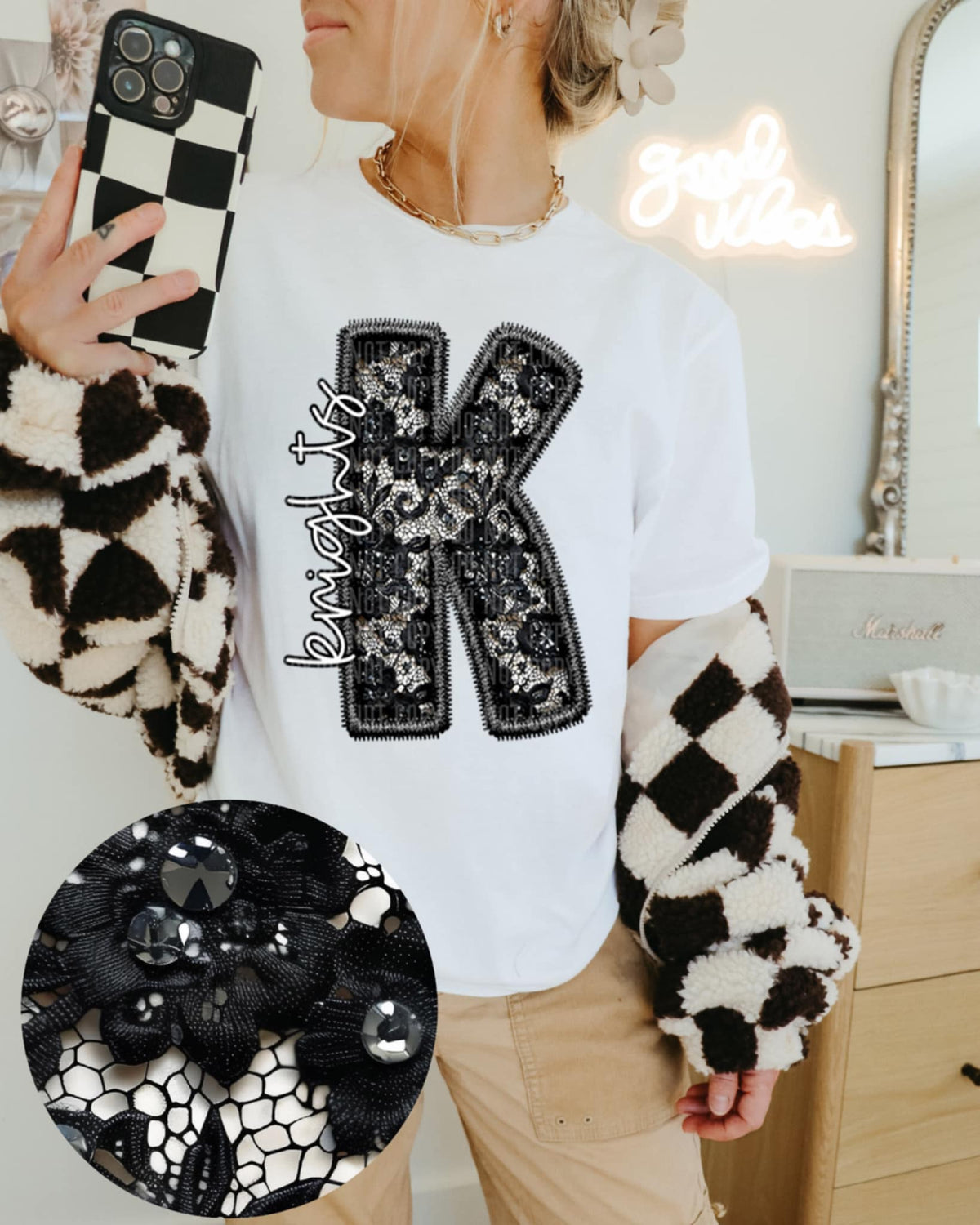 K knights lace letter (Caplinger) 90075 DTF transfer