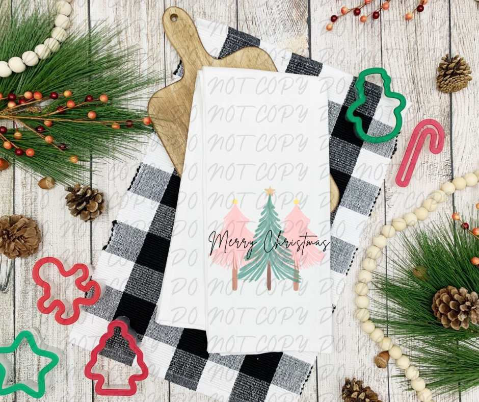 Merry Christmas pink and green trees (vintage) 67285 DTF transfer