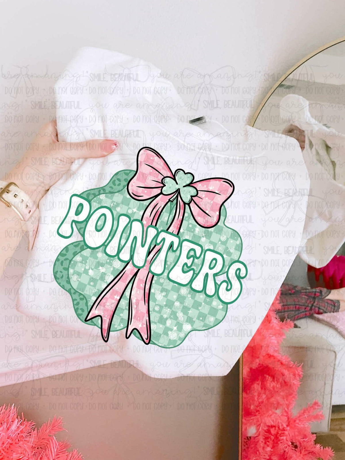 Pointers mascot (with pink bow and clover) (MZ) DTF transfer
