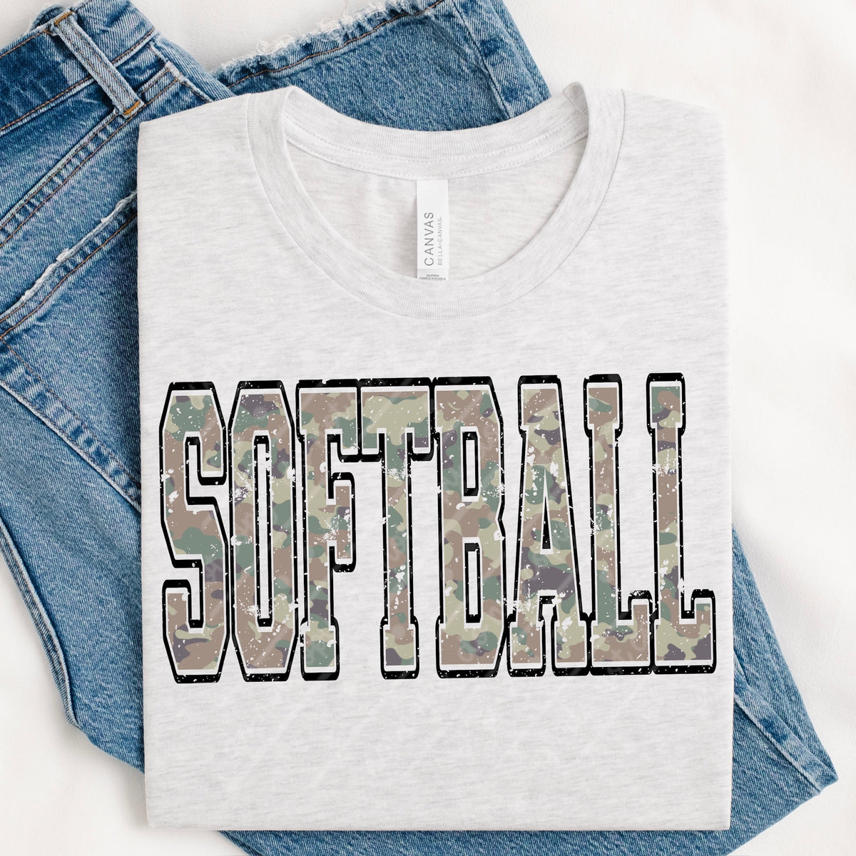 Softball camo (black outline) DISTRESSED (MZ) DTF Transfer