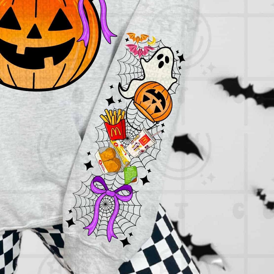 Pumpkin Bucket with ghosts and nuggets MD (SLEEVE) HW DTF transfer