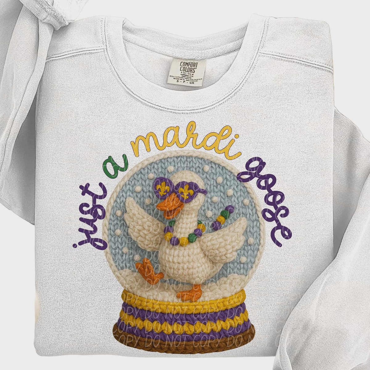 Just a mardi goose snow globe (cursive) (city) DTF Transfer