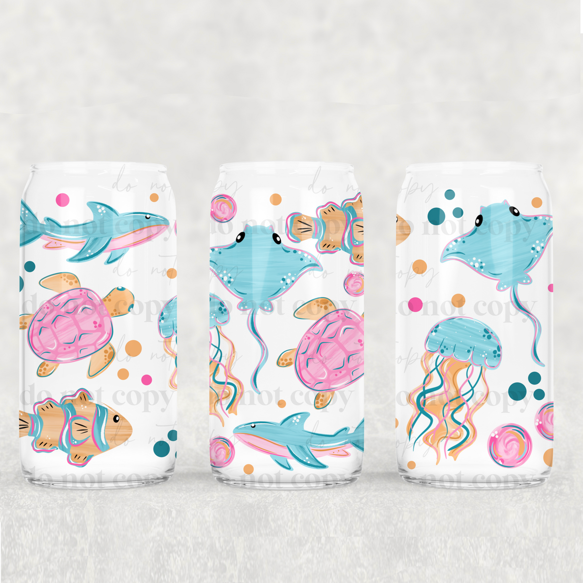 Sea animals (blue orange pink) (CSC) UV DTF WRAP
