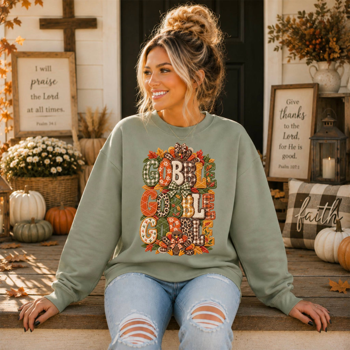 Gobble gobble gobble stacked fall fabric print  (SDD) DTF transfer