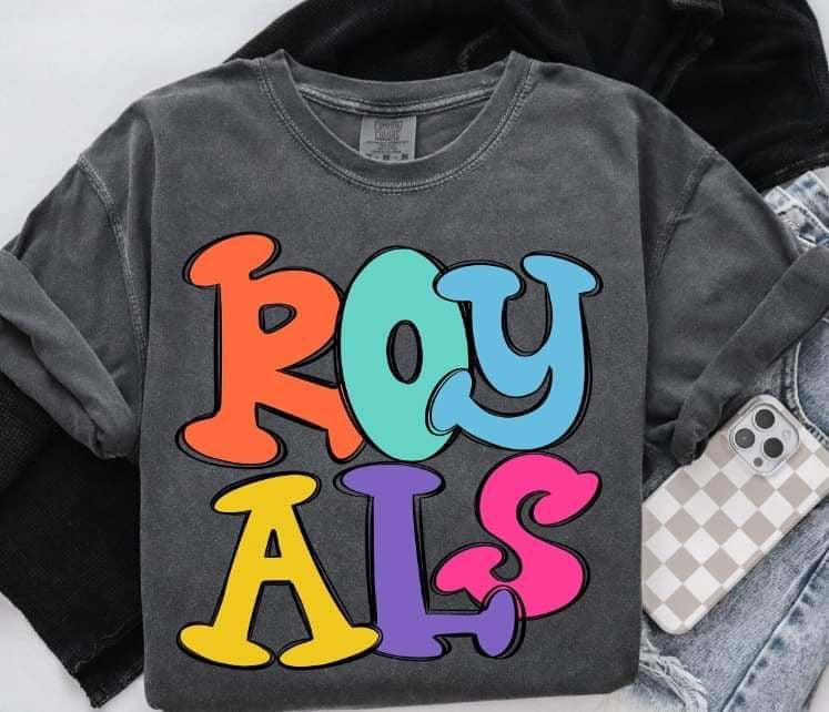 Royals colorful bubble font (S&G) 64459 DTF transfer