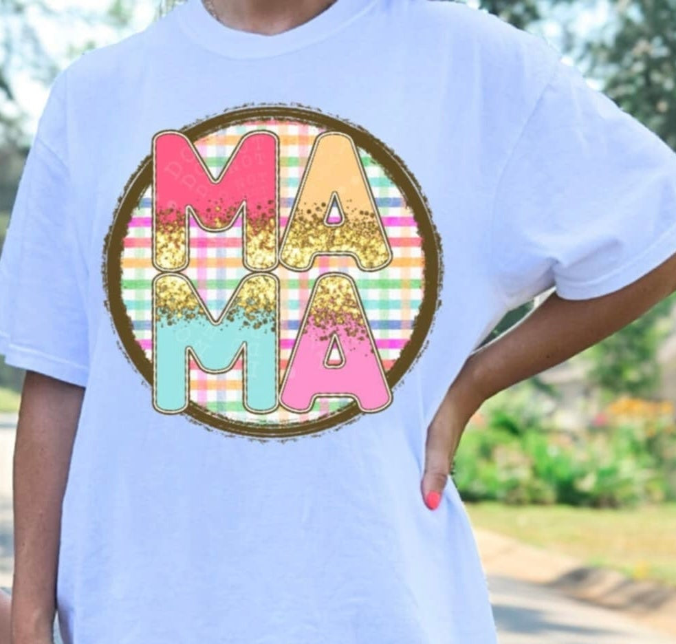Mama colorful plaid circle 93125 DTF transfer