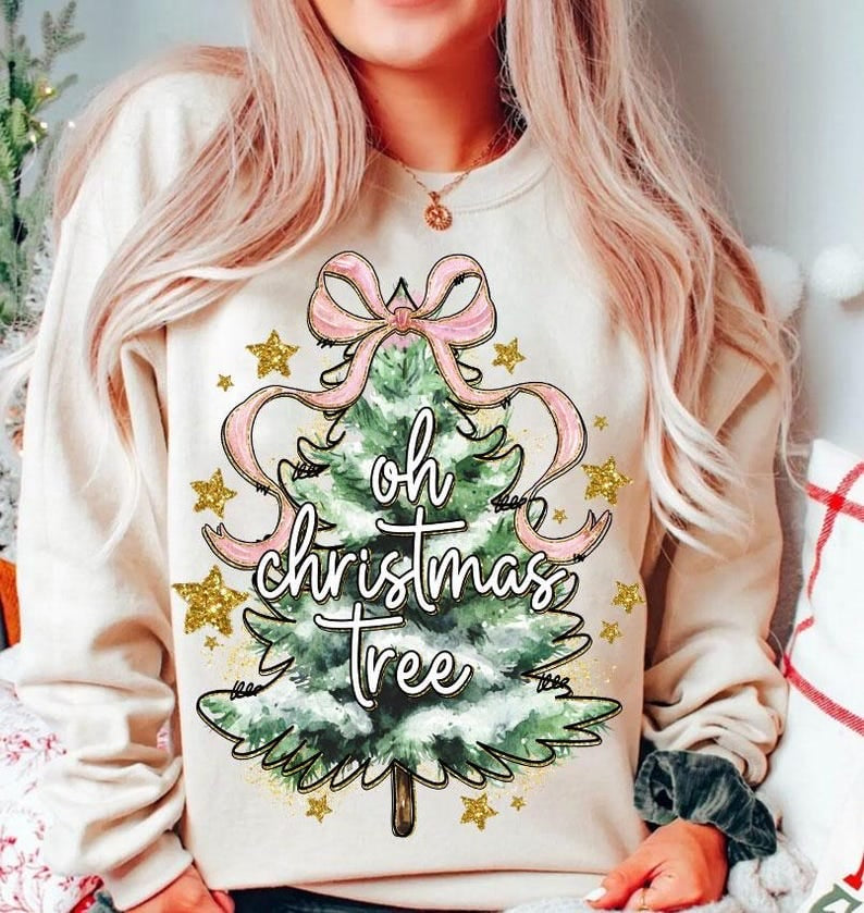 Oh christmas tree pink bow on tree 64794 DTF transfer