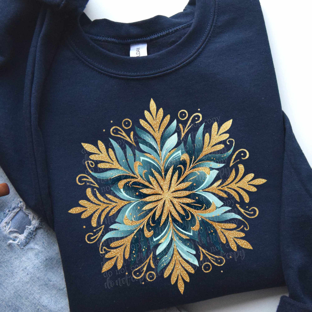 Blue and gold snowflake (TTD) 67030 DTF transfer