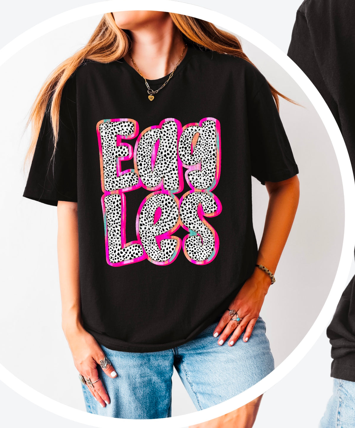 Eagles Dalmatian filled pink outline 90489 DTF transfer