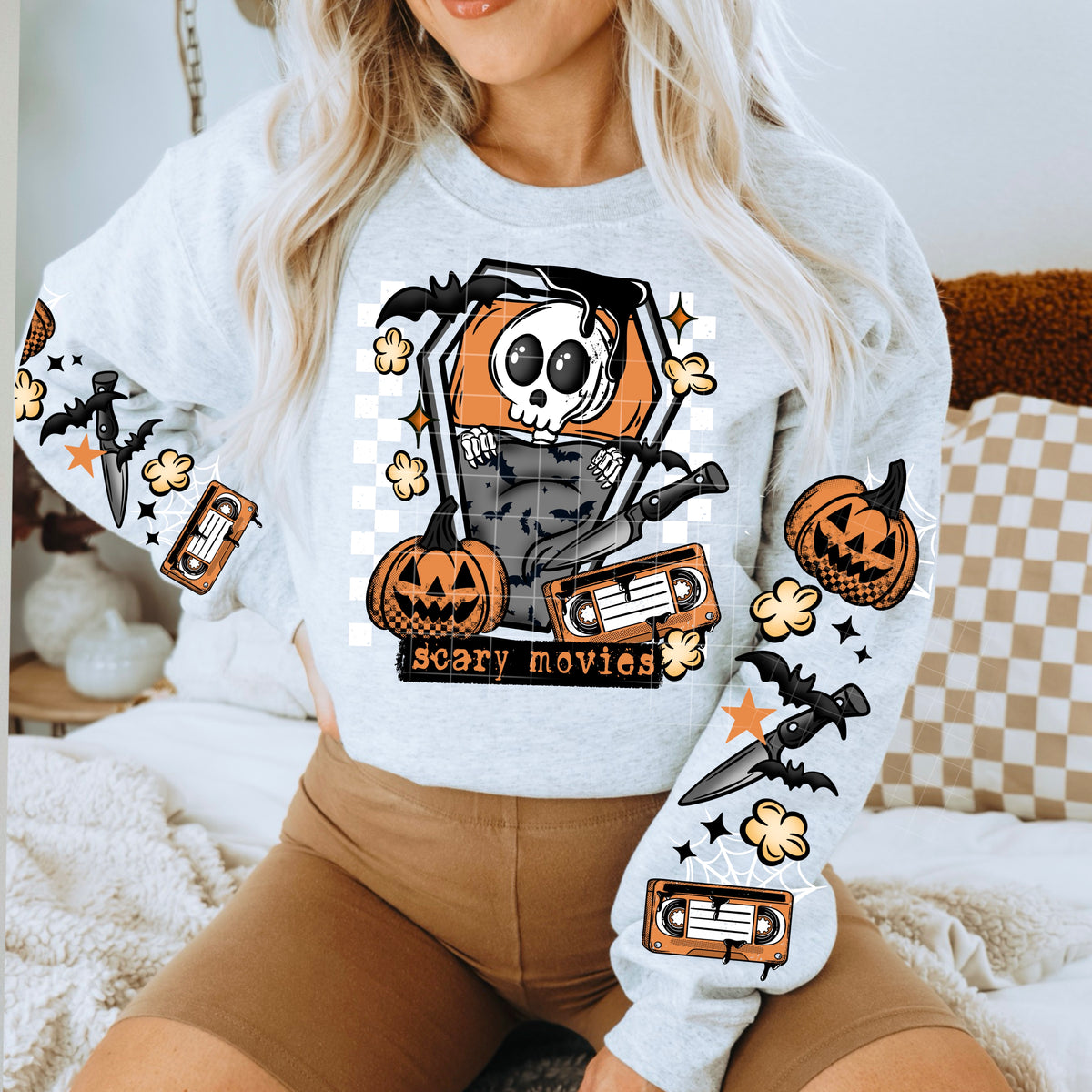 Scary Movies (front only) with pumpkin and popcorn CSC DTF transfer