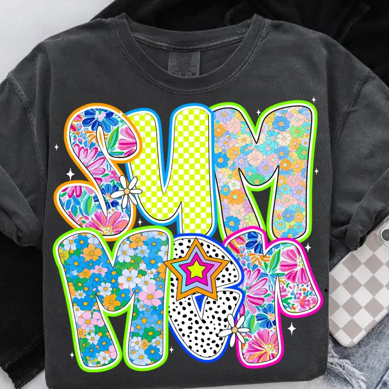 Summer patterned with white details 96665 DTF transfer