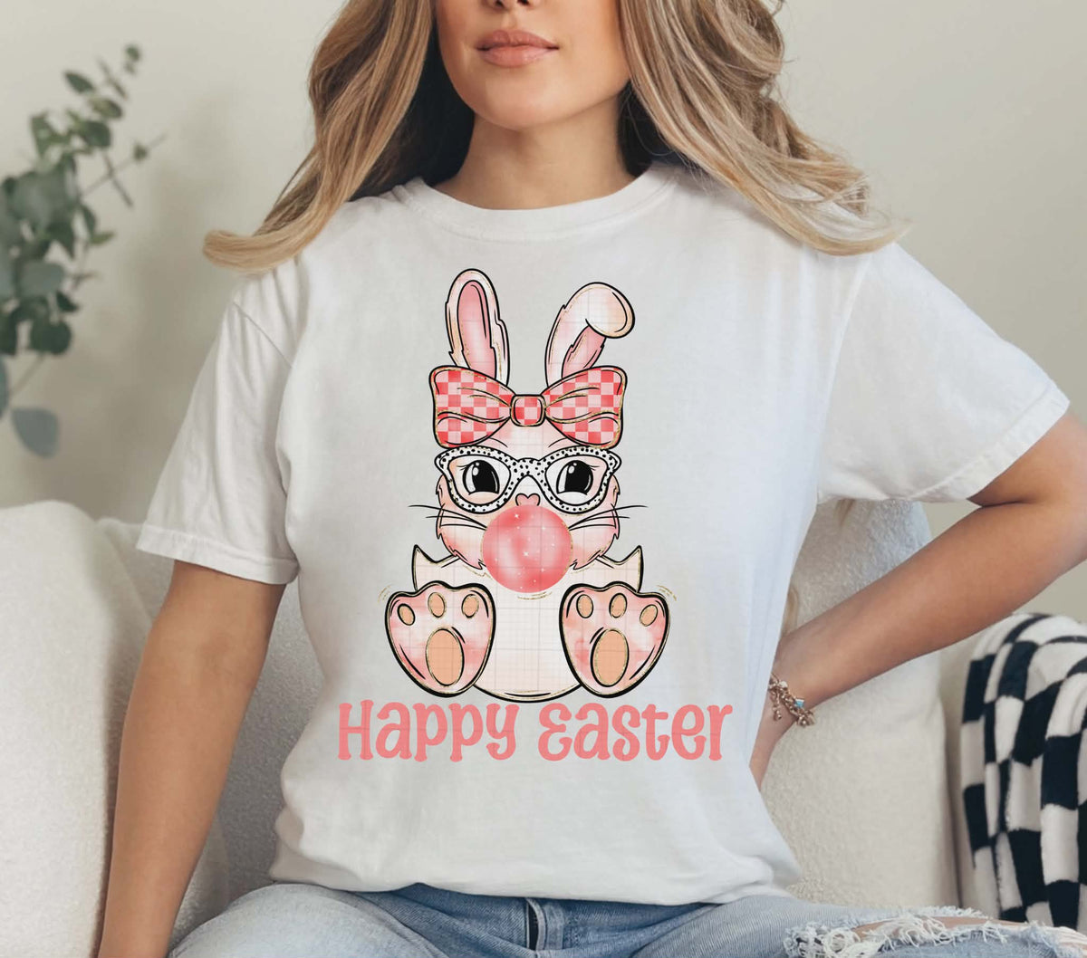 Happy Easter bubble gum bunny egg (linda) DTF transfer
