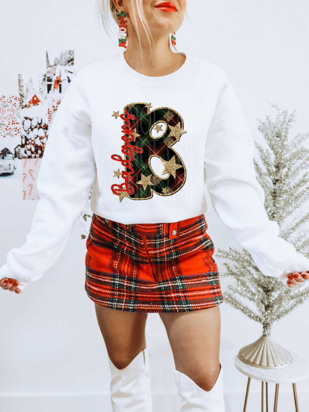 Badgers plaid and gold stars (PH) DTF Transfers