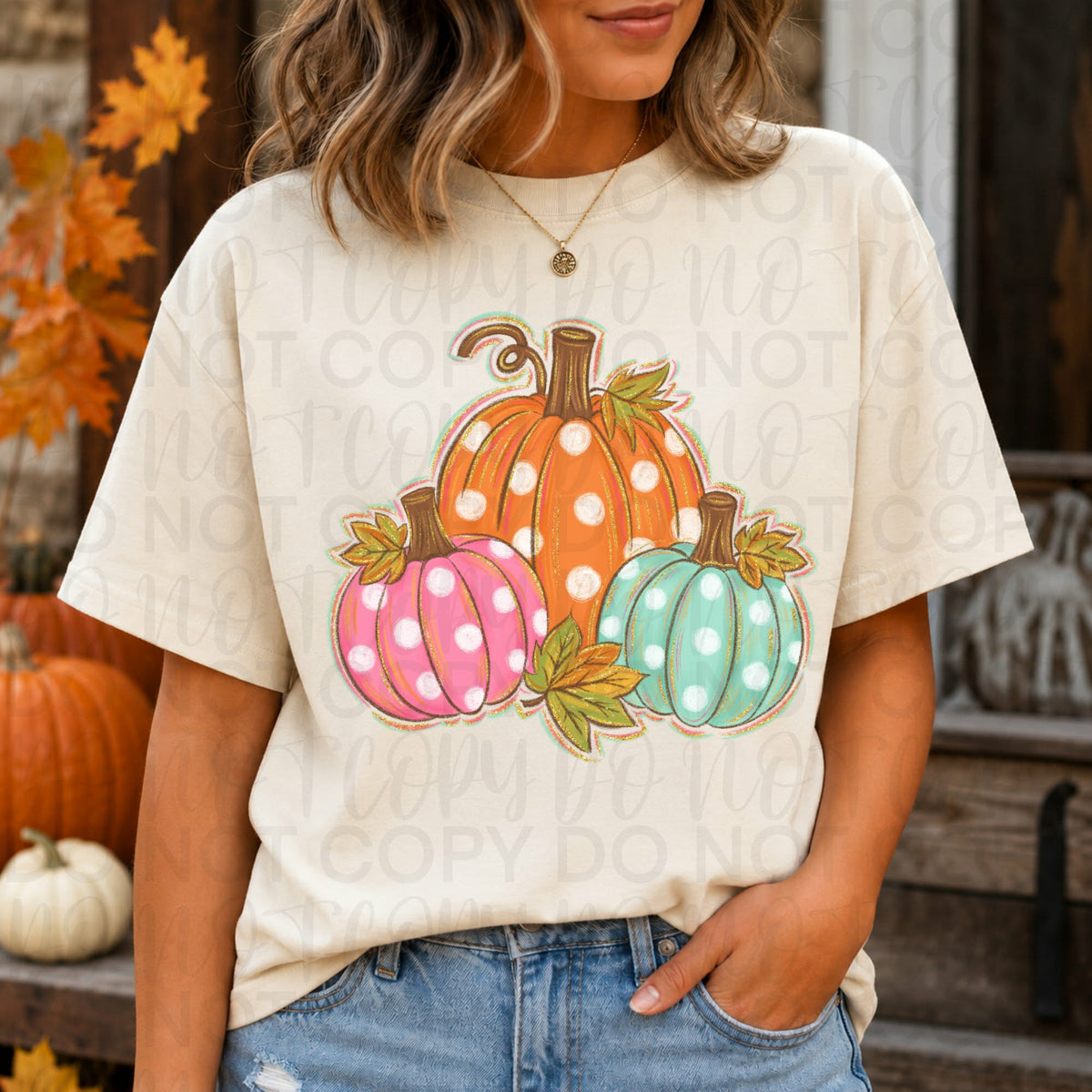 Trio polkadot pumpkins orange pink teal    (UAC) DTF Transfer