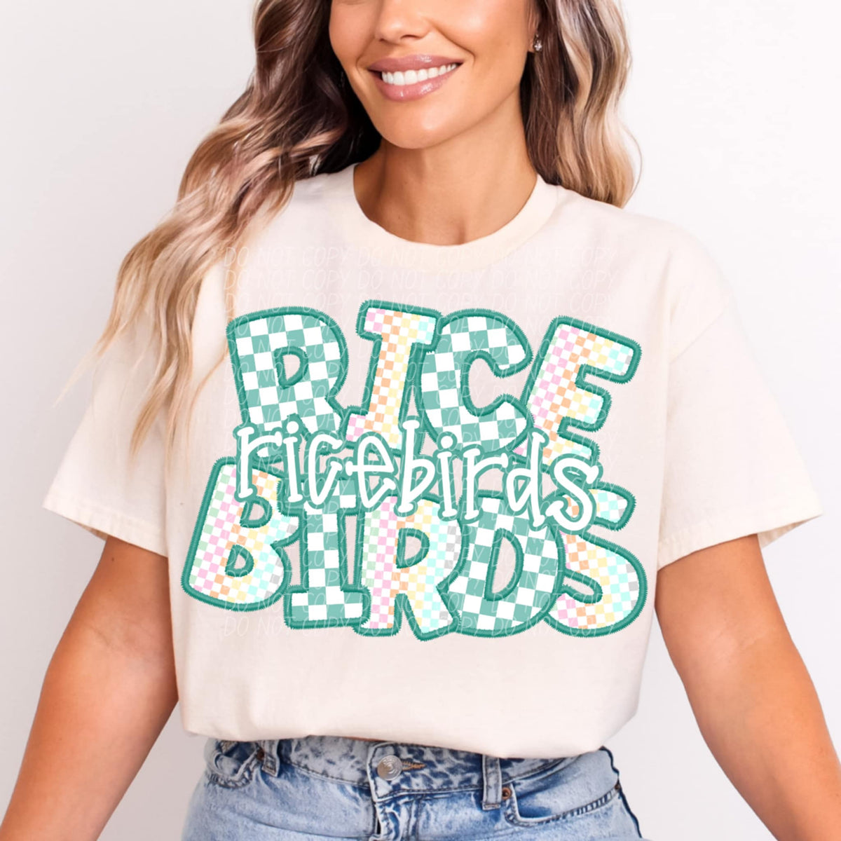 Ricebirds blue and colorful checkered (CITY) 85559 DTF transfer
