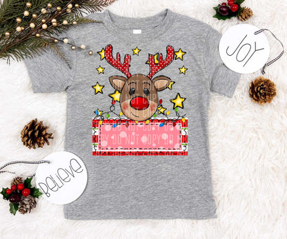 Reindeer red name tag yellow stars (caplinger) 73056 DTF transfer