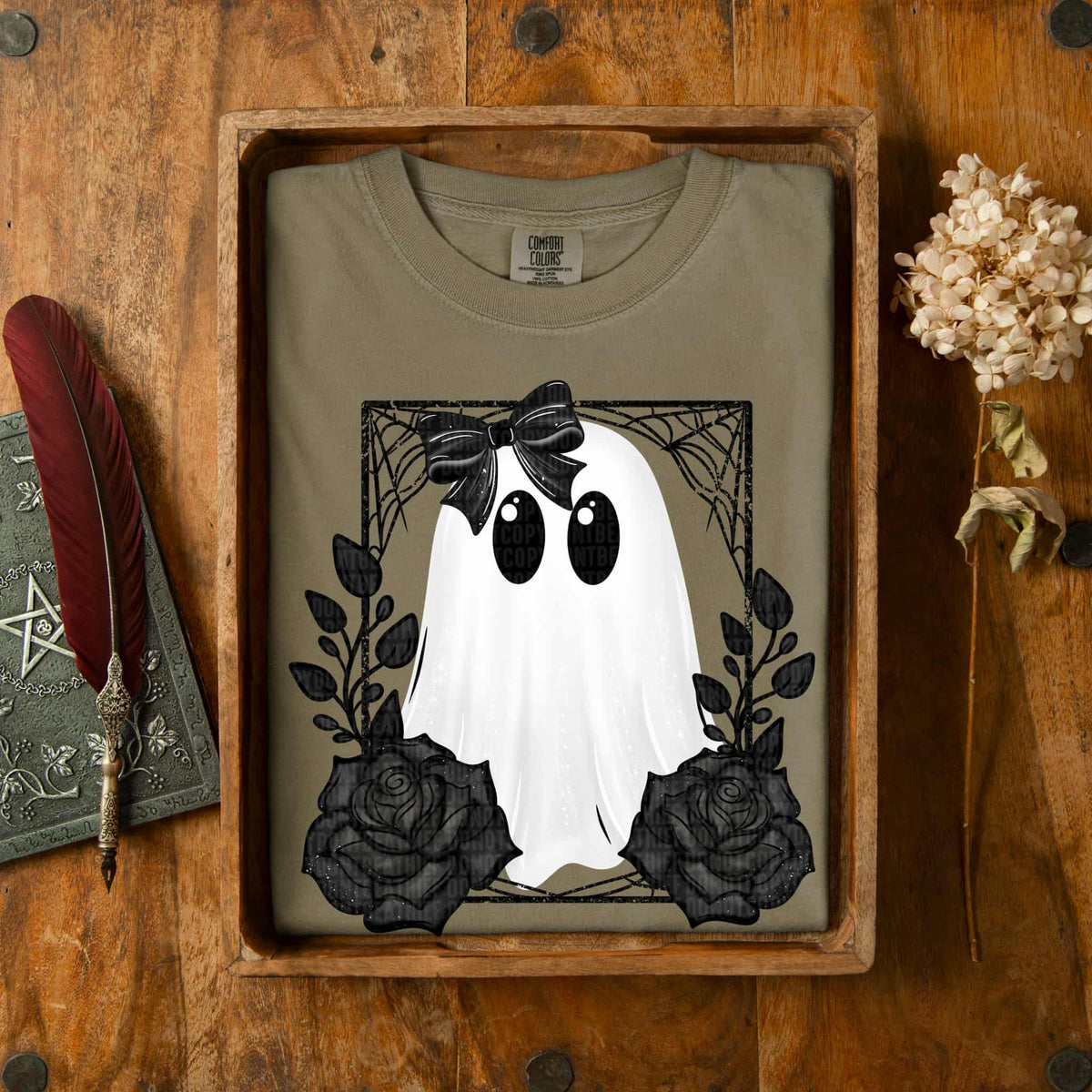 Ghost with black roses (sdd) DTF transfer