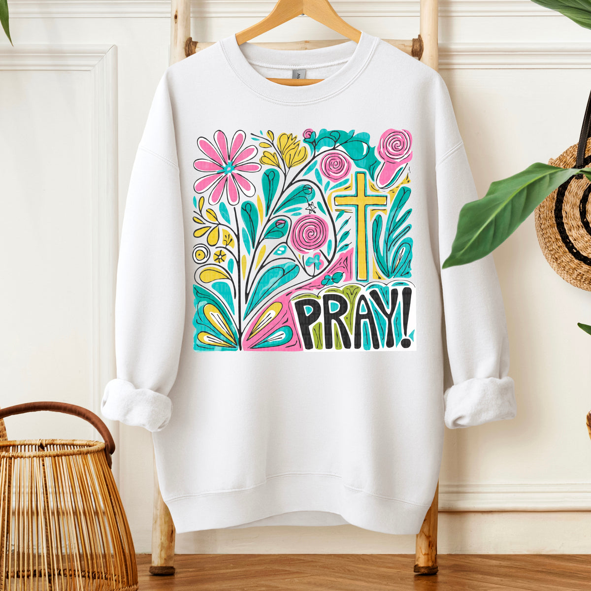 Pray blue and pink floral background 109759 DTF transfer