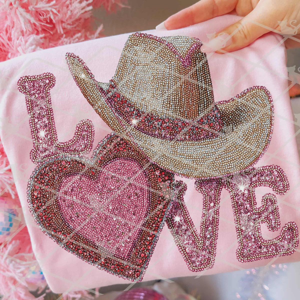 Faux Rhinestone Love cowboy hat (TGG) DTF Transfer