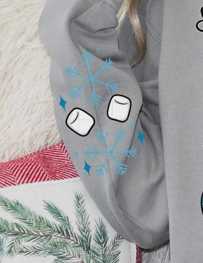 Blue Snowflake and marshmallow POCKET (linda) DTF Transfer