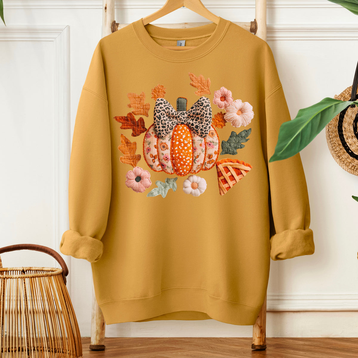 Faux Fabric pumpkin with leopard bow 113355 DTF transfer