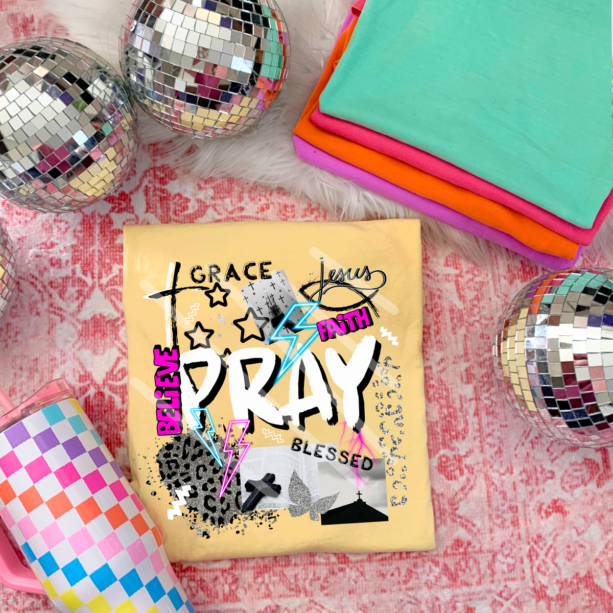 Pray Collage with stars and lightning bolts 110676 DTF transfer
