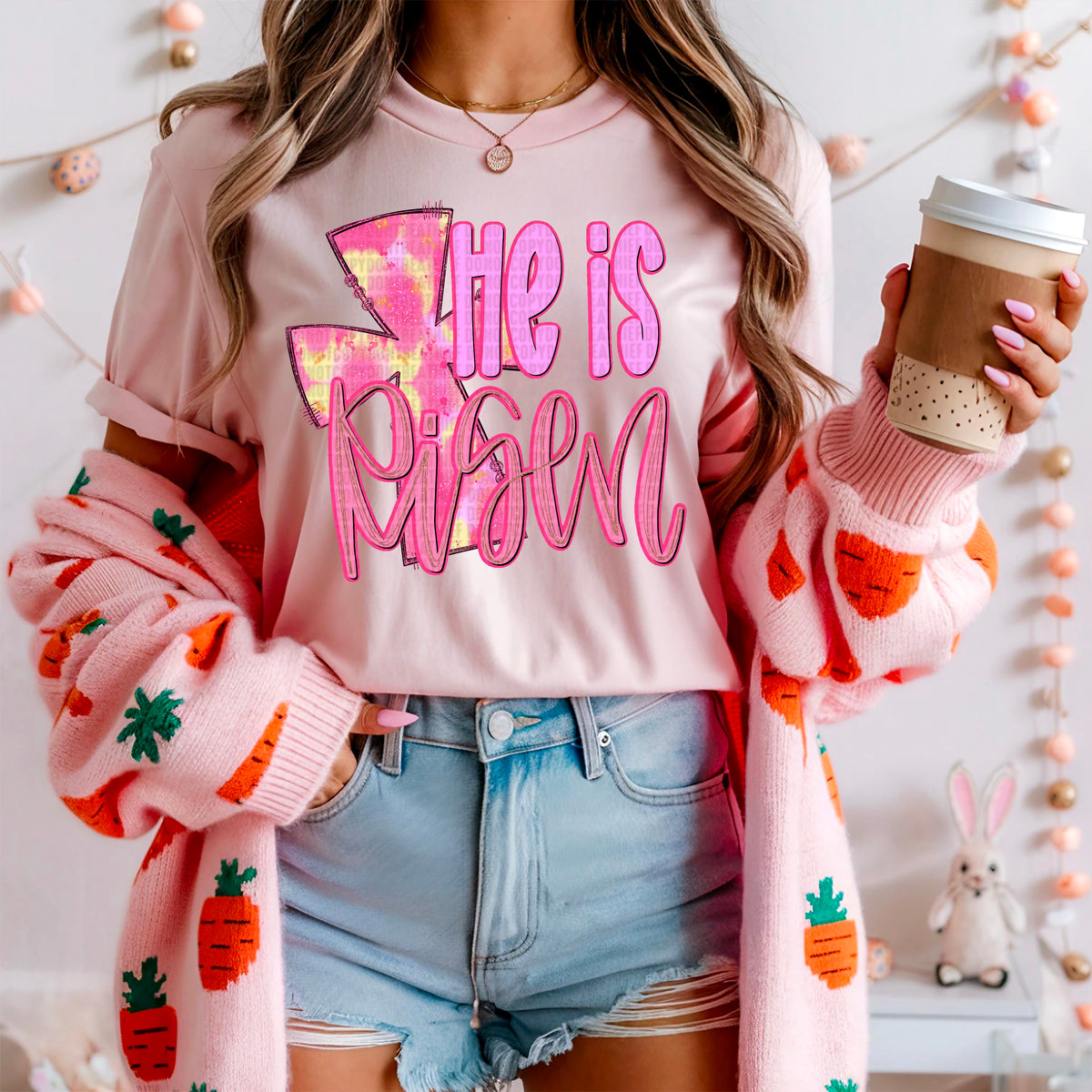 He is risen pink 90299 DTF transfer