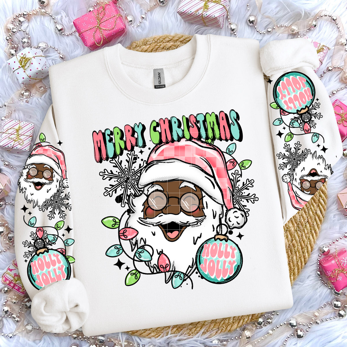 Merry Christmas colorful Santa darker skin (front only) (CSC) DTF Transfer