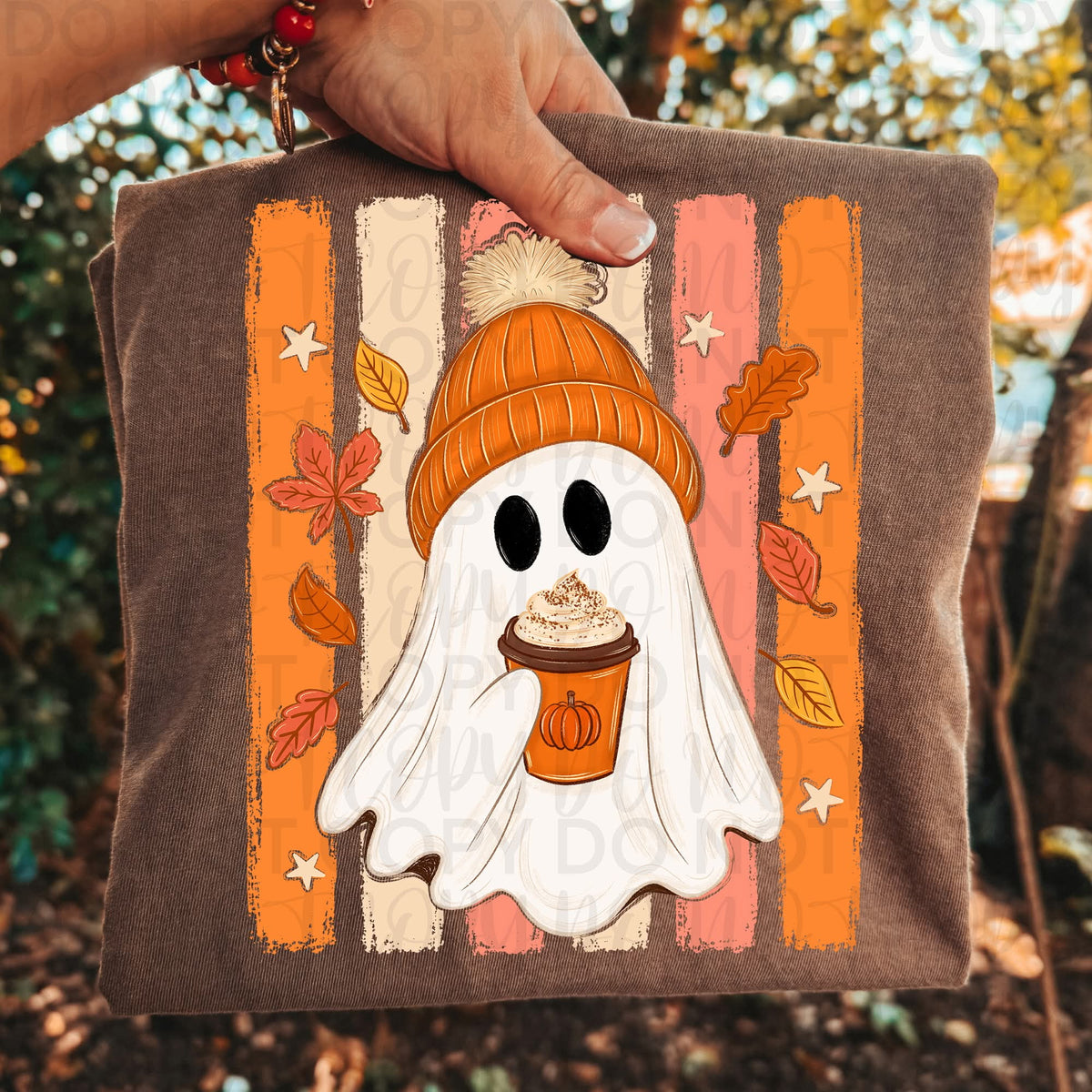 Ghost with beanie and coffee Sunday Special DTF transfer