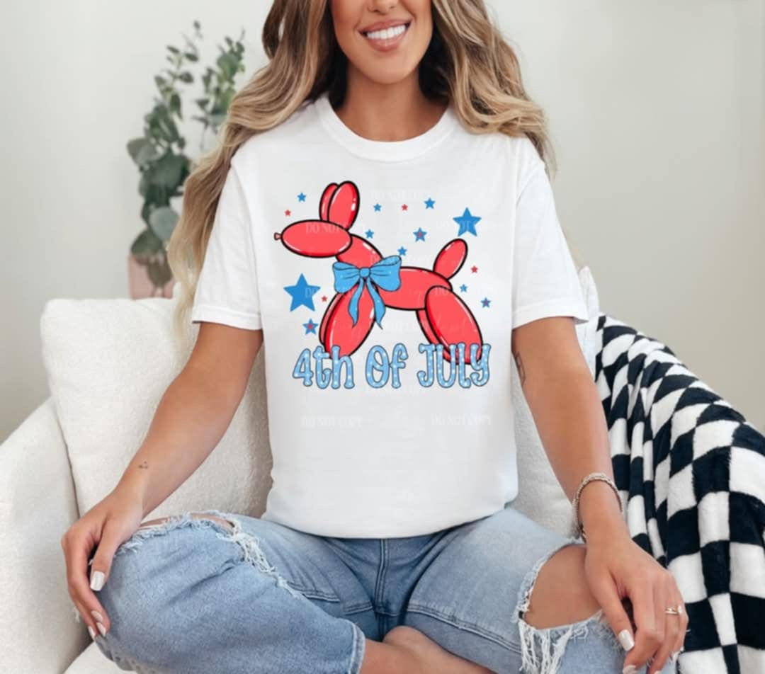 4th of July red balloon dog  blue font (Linda) 99743 DTF transfer
