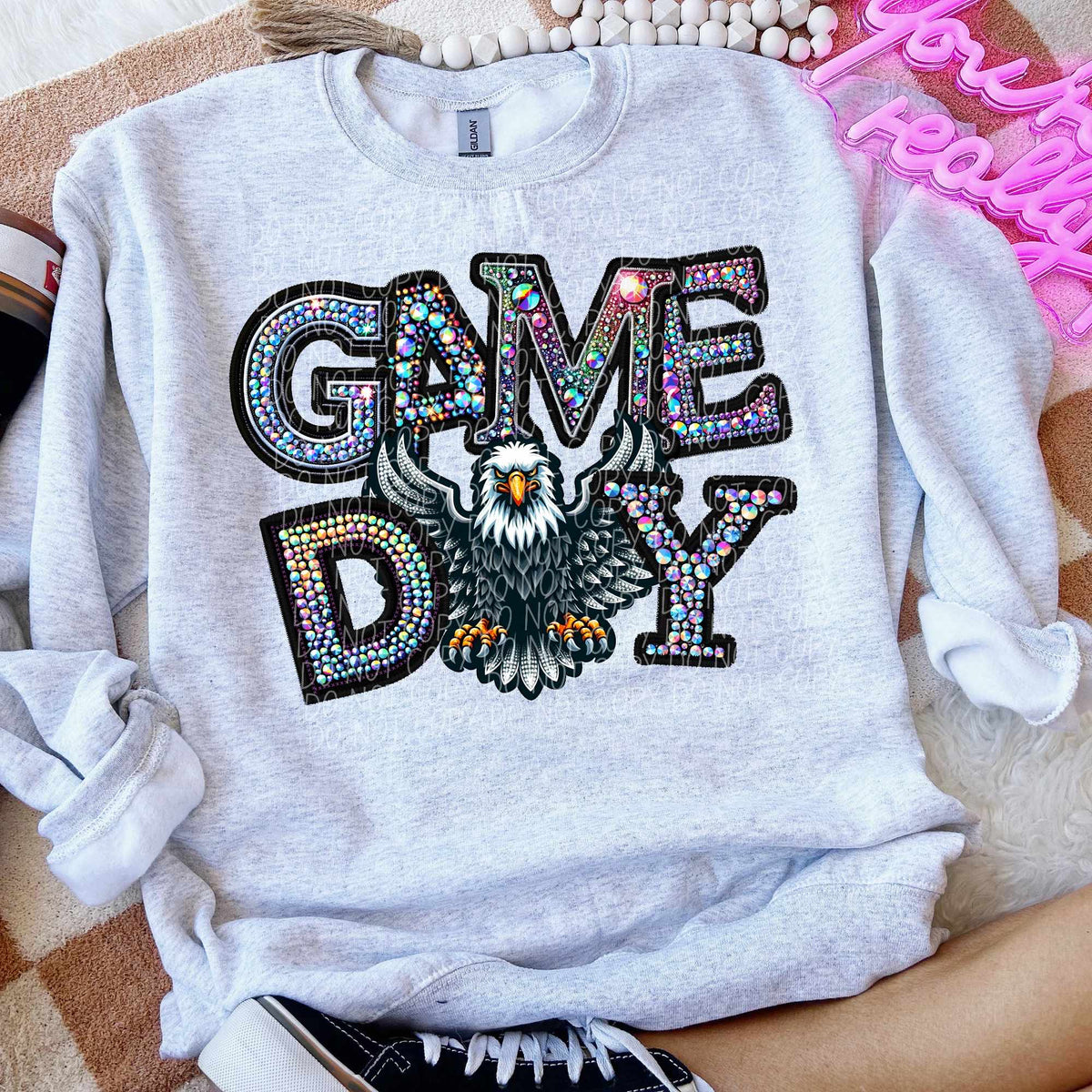 Game day eagles rhinestone colored mascot (CITY) 44382 DTF transfer