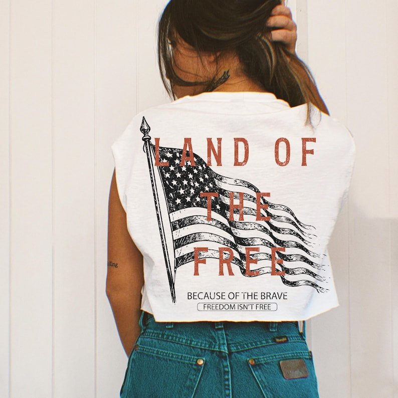 Land of the free orange font with flag DTF Transfer