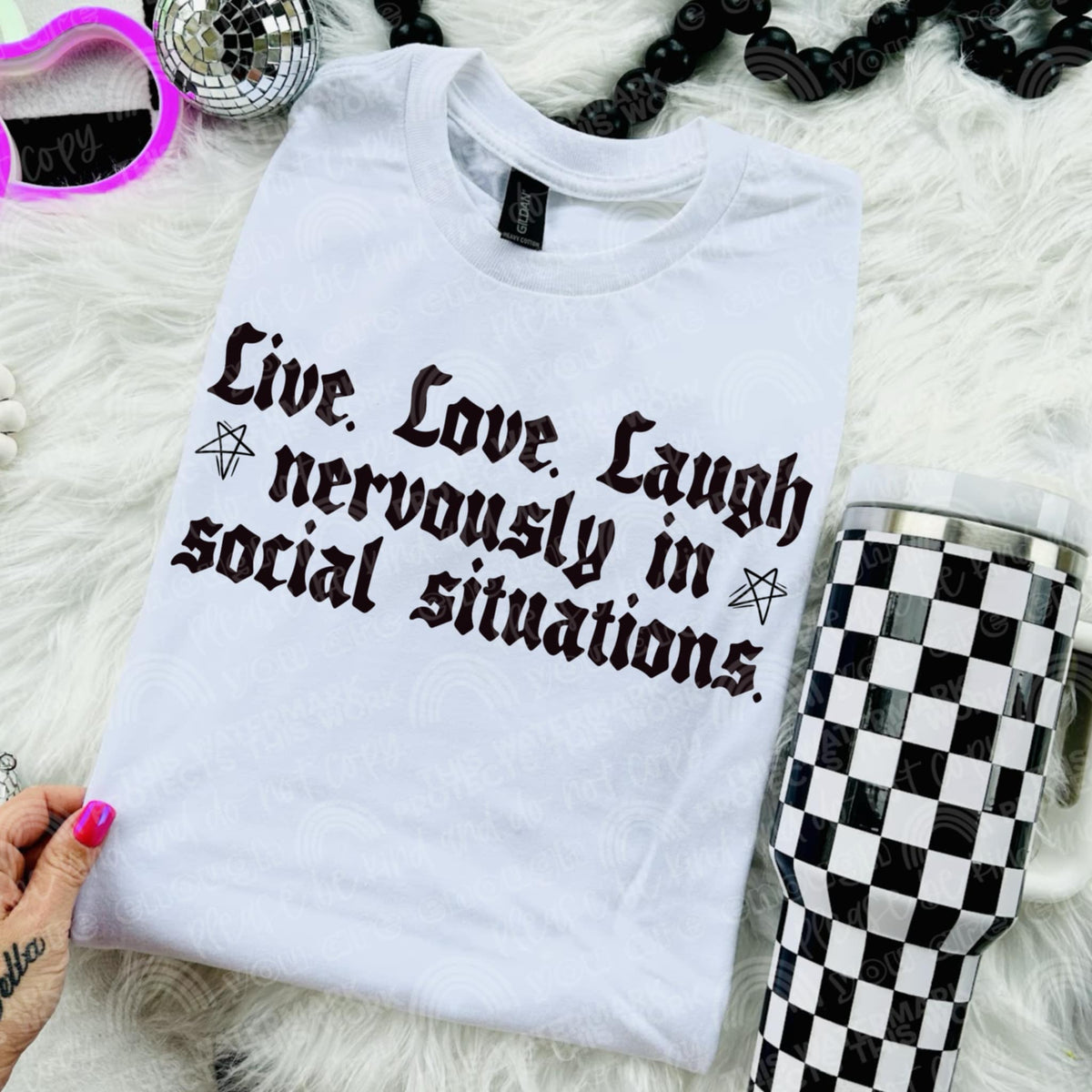 Live Love laugh in social situations BLACK (two peas) DTF Transfer