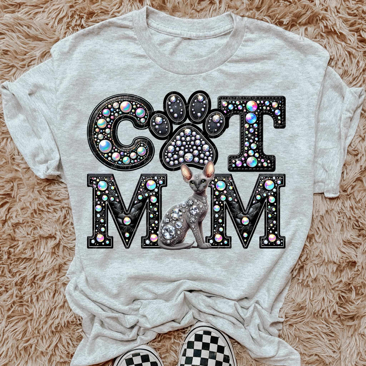 Sphynx Cat mom rhinestone 49210 DTF transfer