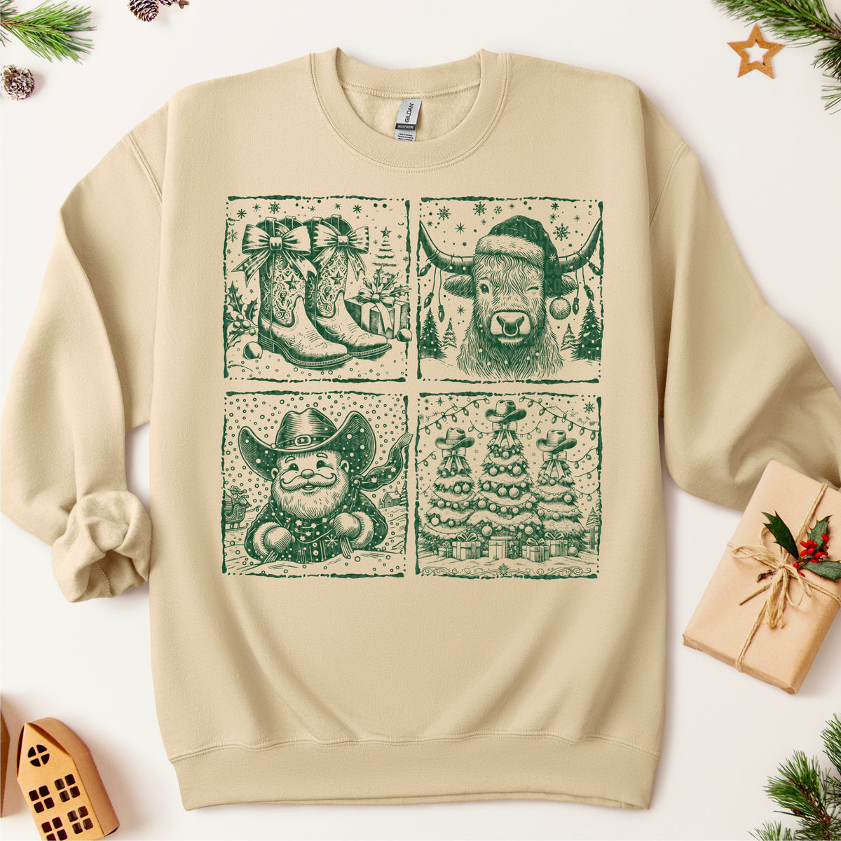 Western Christmas Square Frames GREEN 113399 DTF transfer