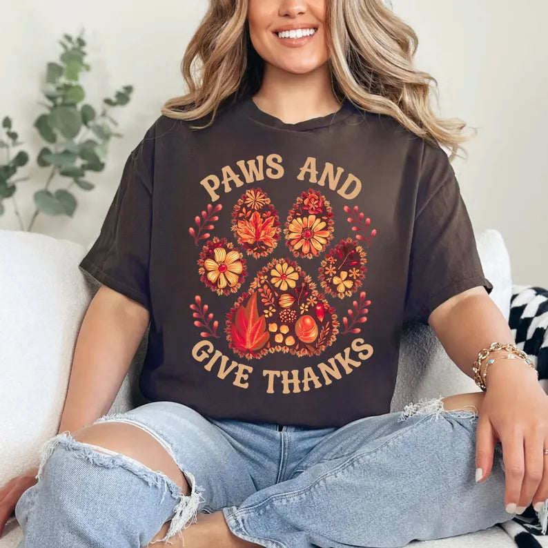 Paws and give thanks brown font 67642 DTF transfer