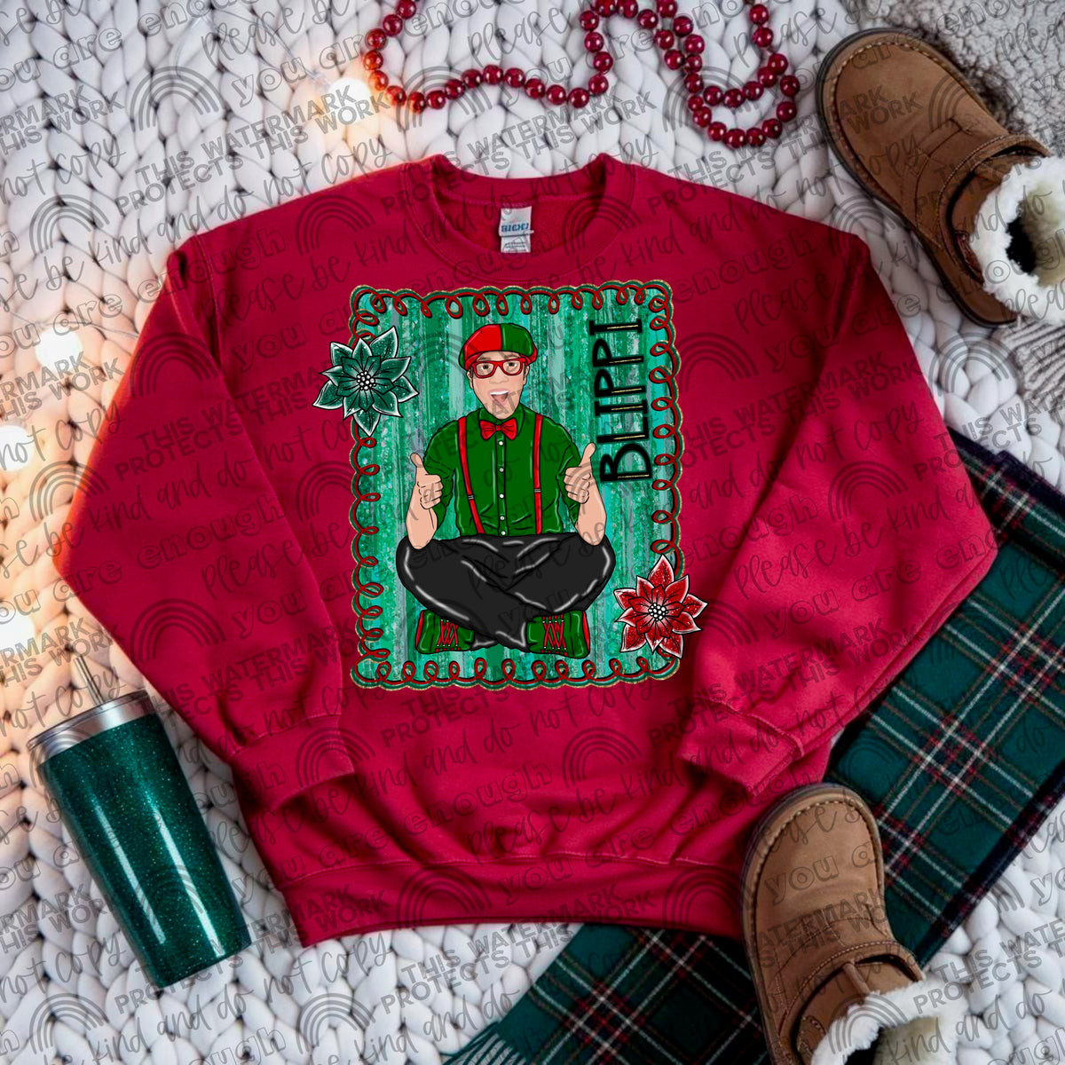 Blip green squiggly frame Santa hat DTF transfer