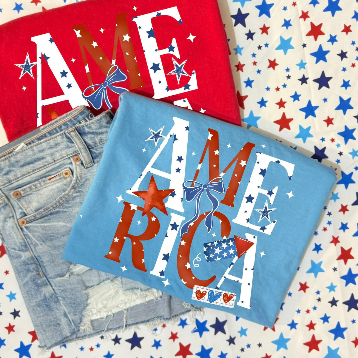 America WHITE A blue bow Sunday Special DTF transfer