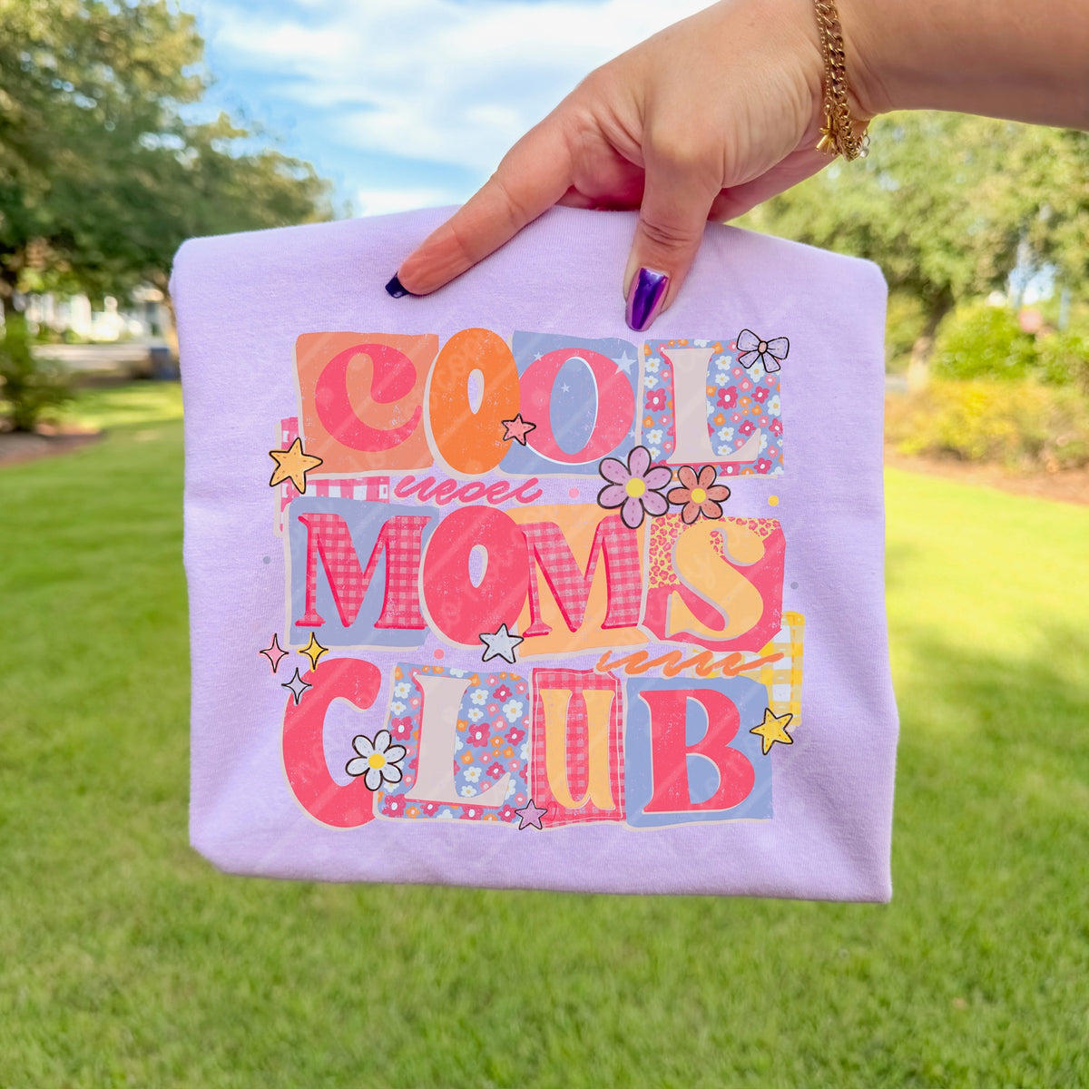 Cool moms club (magazine font) with flowers DTF Transfer