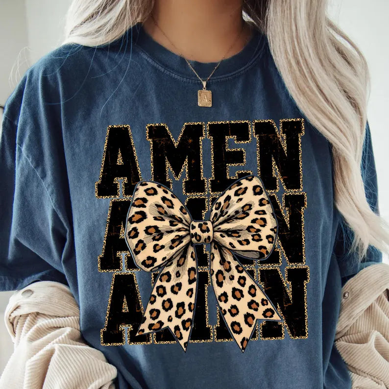 Amen stacked leopard bow 96697 DTF transfer