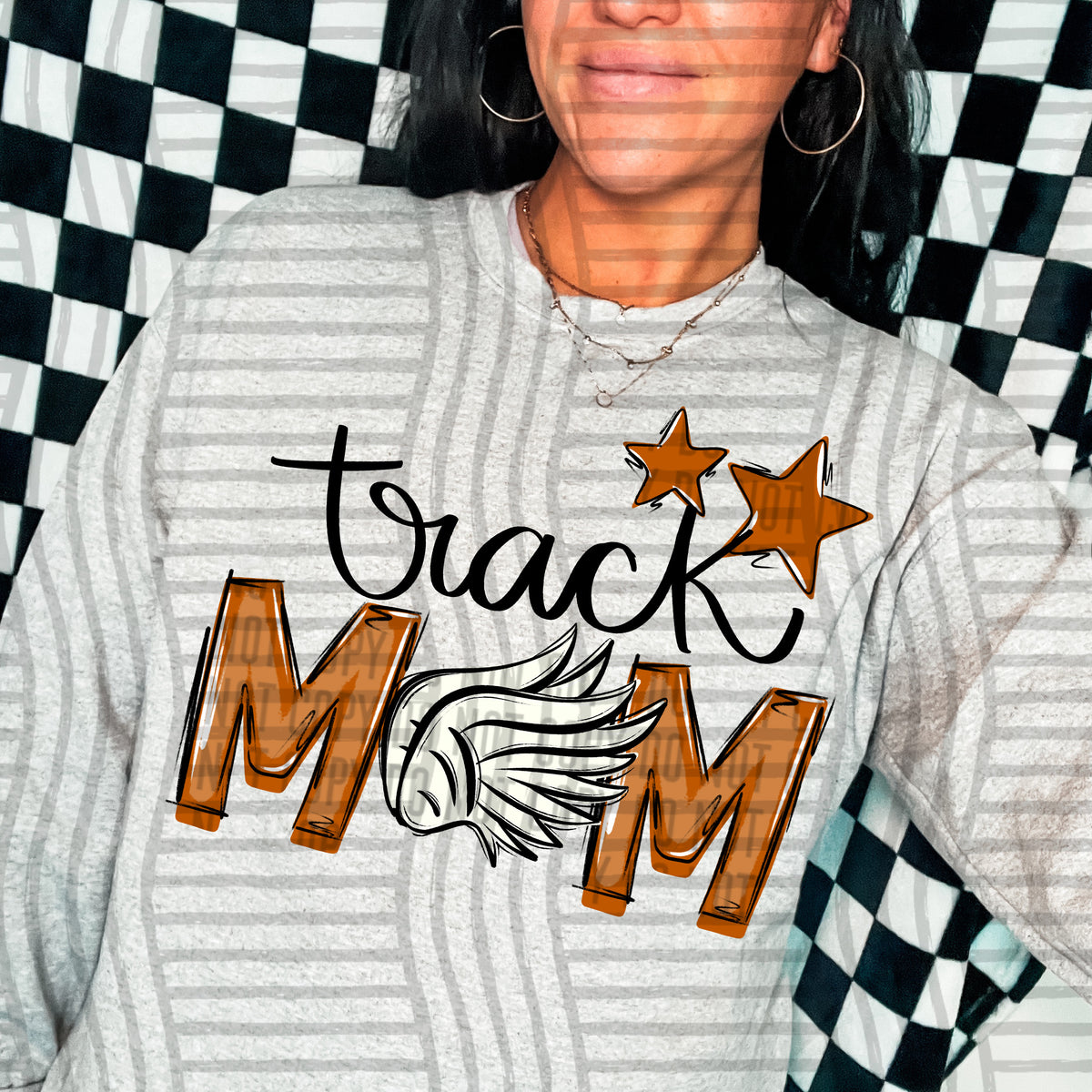 track mom grey burnt orange stars (caplinger) DTF transfer