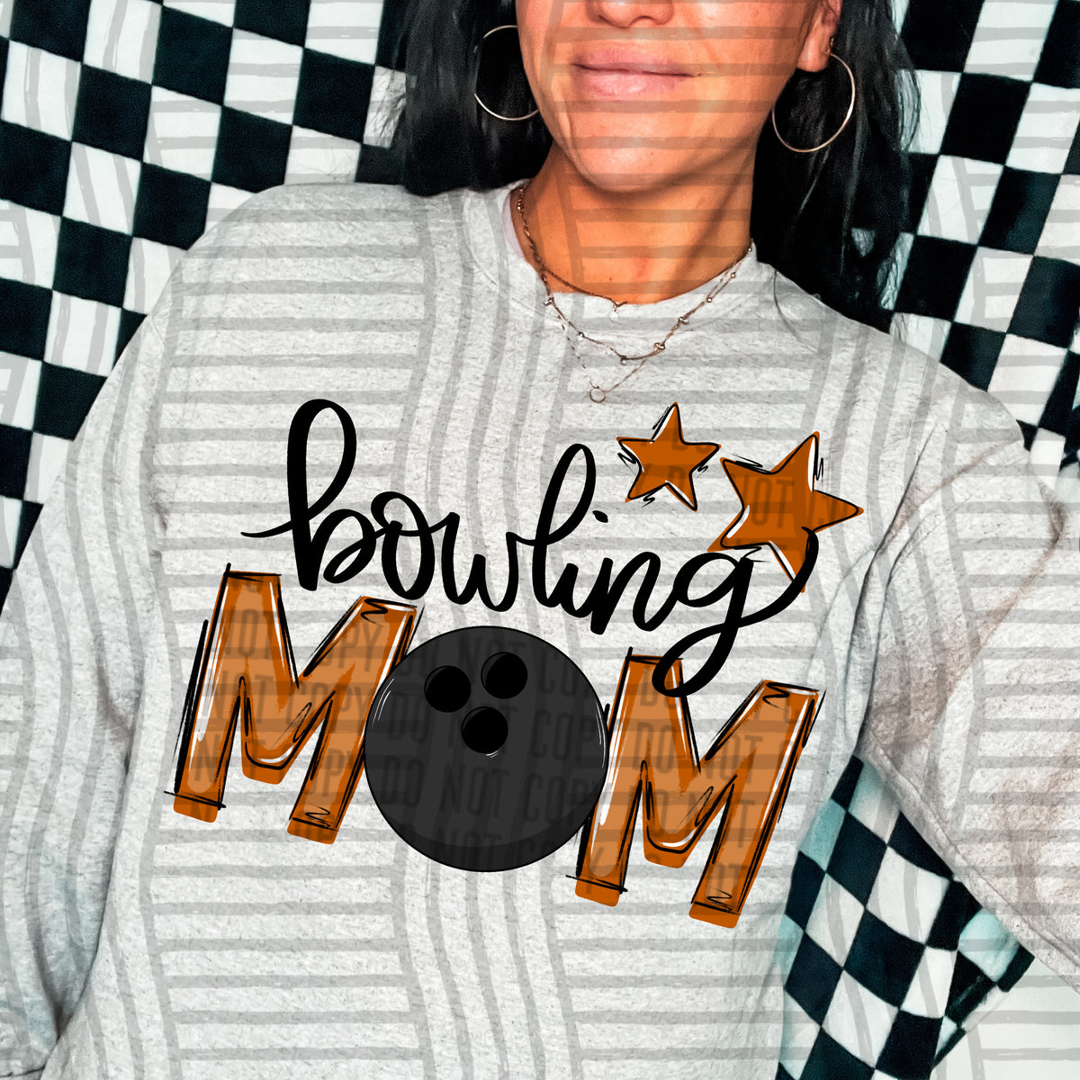 bowling mom burnt orange stars (Caplinger) DTF transfer