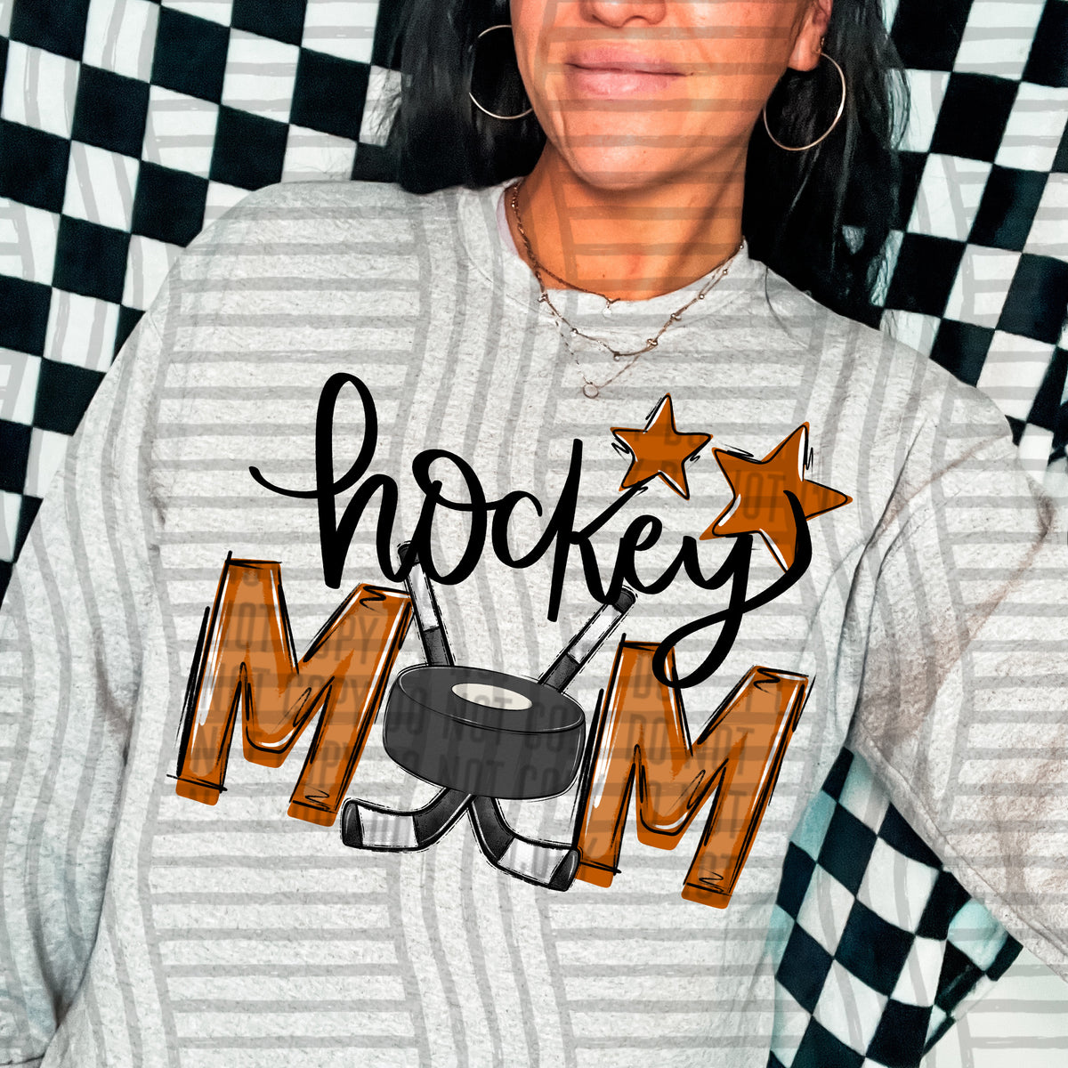 hockey mom gray burnt orange stars (Caplinger) DTF transfer