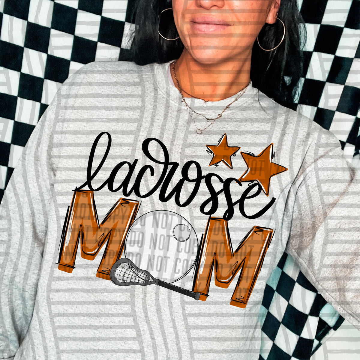 lacrosse mom gray burnt orange stars (Caplinger) DTF transfer