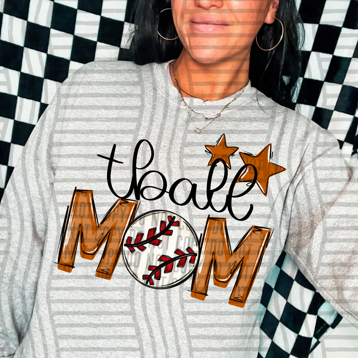 tball mom grey burnt orange stars (caplinger) DTF transfer