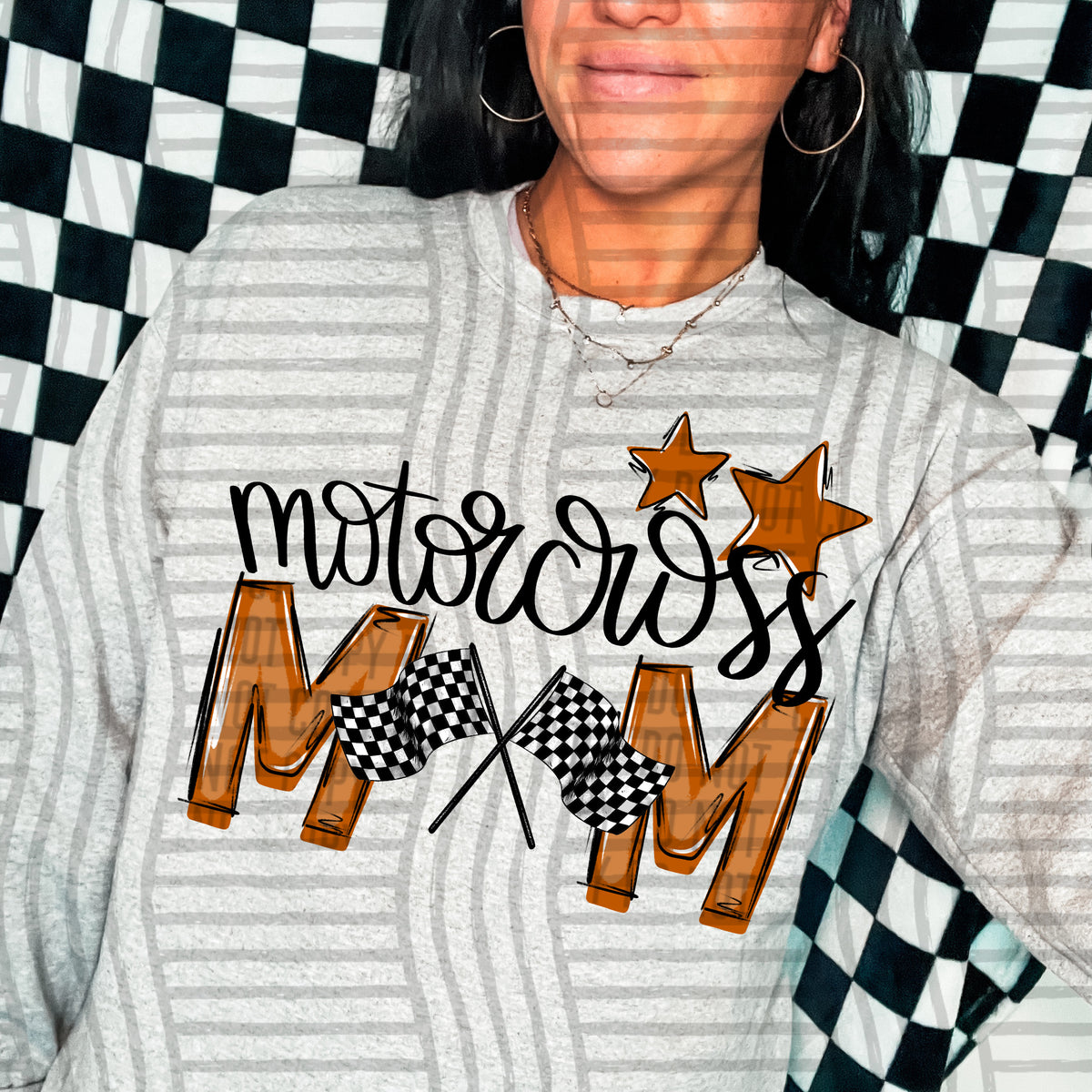 motorcross mom grey burnt orange stars (caplinger) DTF transfer