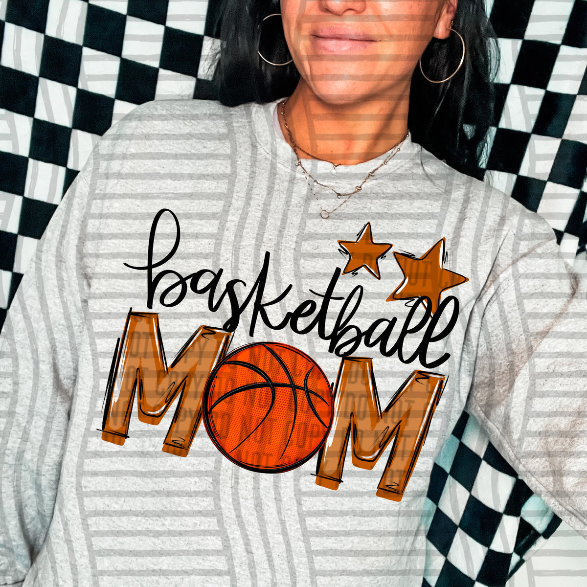 basketball mom gray orange stars (Caplinger) DTF transfer