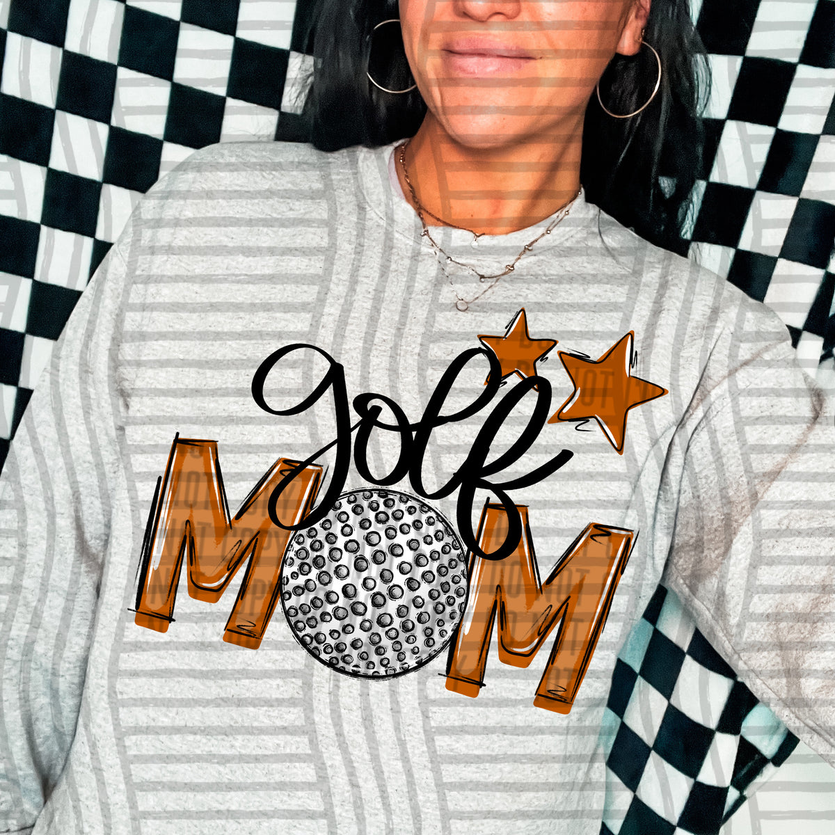 golf mom gray burnt orange stars (Caplinger) DTF transfer