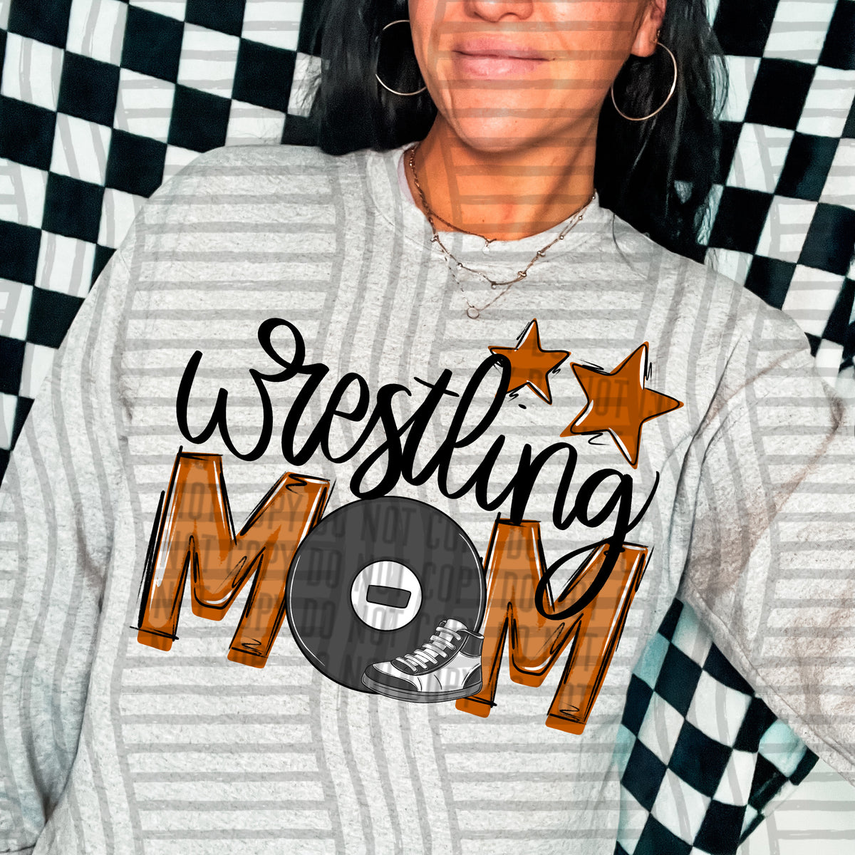 wrestling mom gray burnt orange stars (Caplinger) DTF transfer